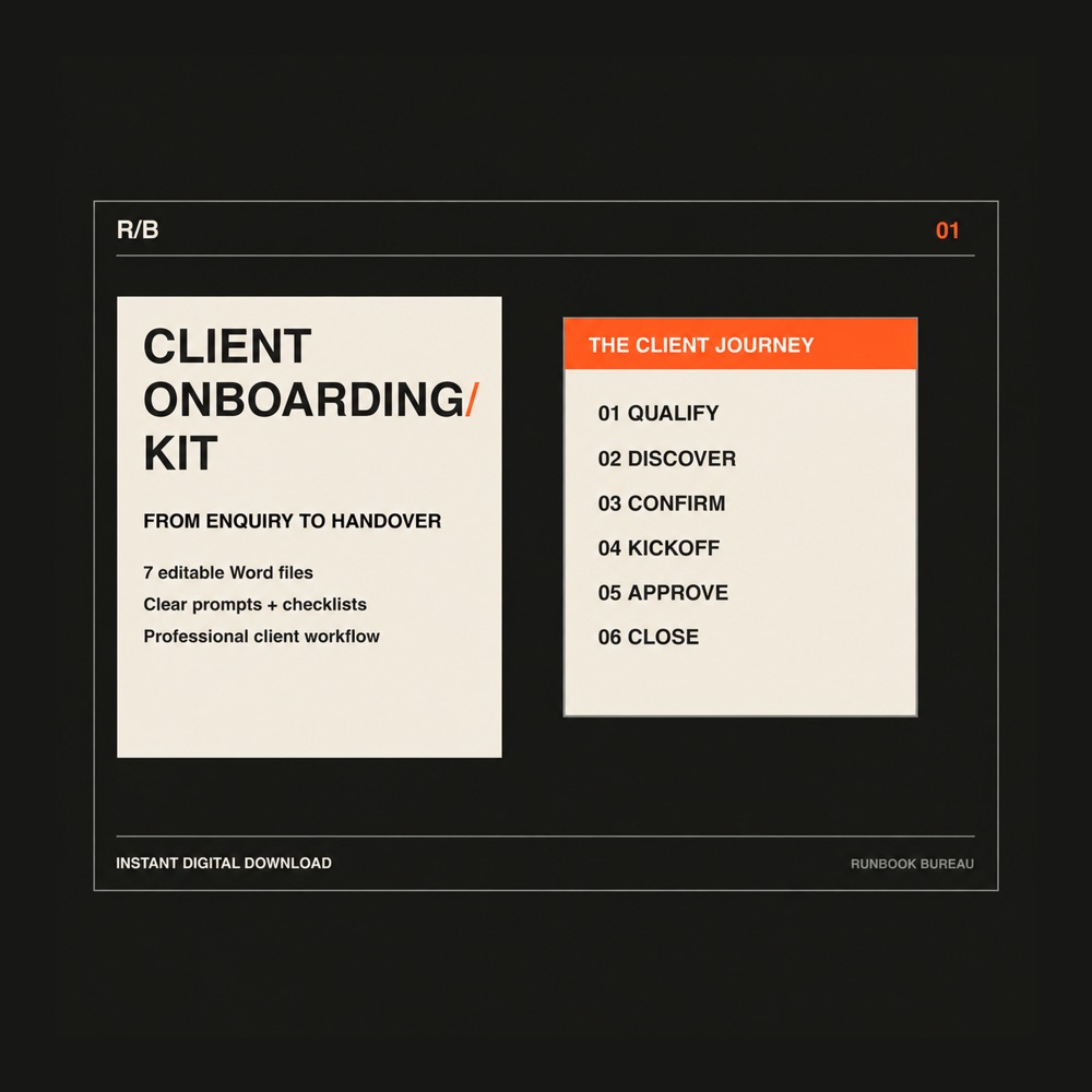 Client Onboarding Kit — existing Runbook Bureau product overview
